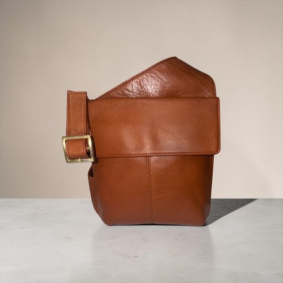 HOBO Handbags - VTG Hobo International Side Pack Saddle Brown Leather Asymmetrical Crossbody Bag